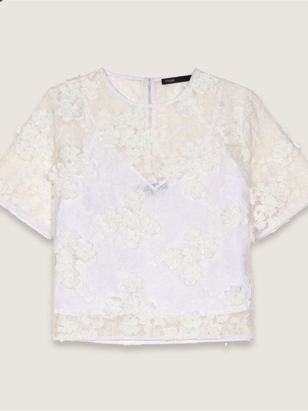 Maje White Lefleur Embroidered Short Sleeve Top 0